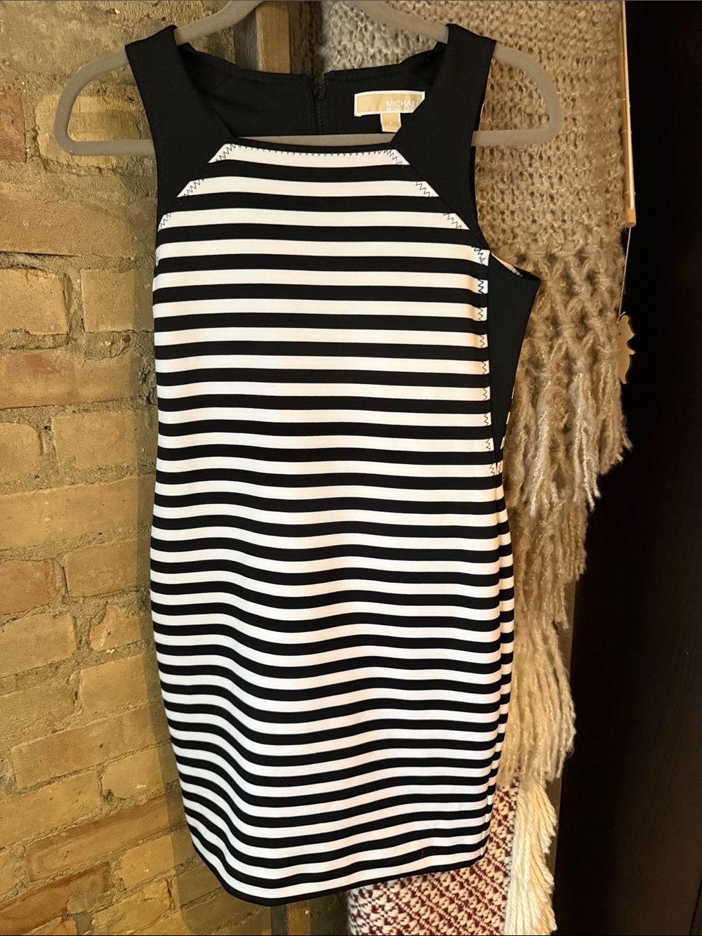 MICHAEL Michael Kors Black and White Striped Sheath Dress